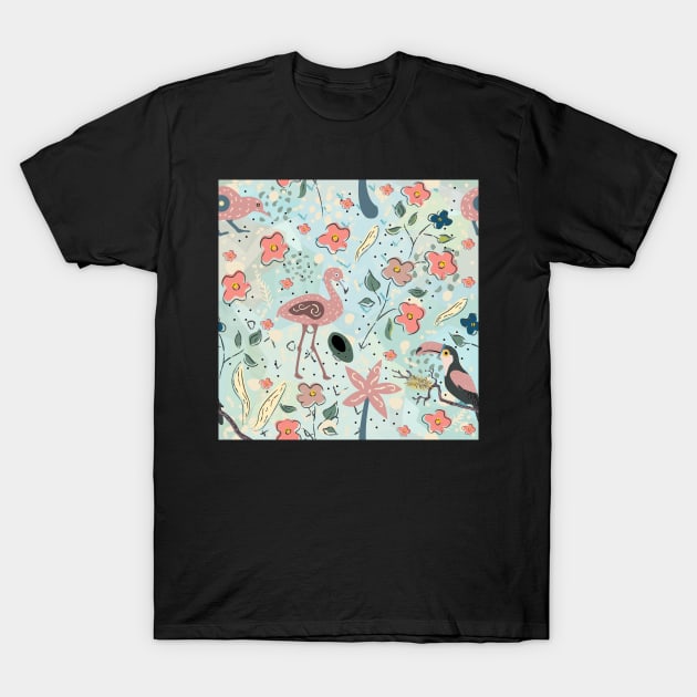 Exotic Bird Pattern T-Shirt by Creative Meadows